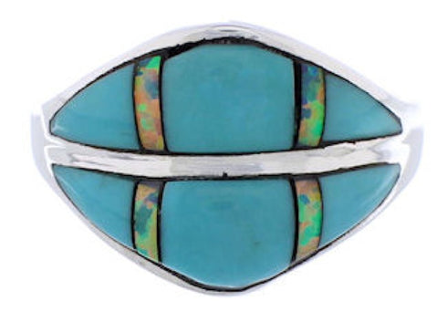 Opal Turquoise Inlay Southwestern Silver Ring Size 8-1/2 MX23348